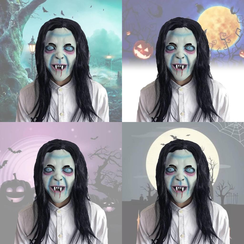 Gruselige Hexenmaske mit langen Haaren – unheimliches Geistergesicht für Halloween-Partys oder Cosplay-Events
