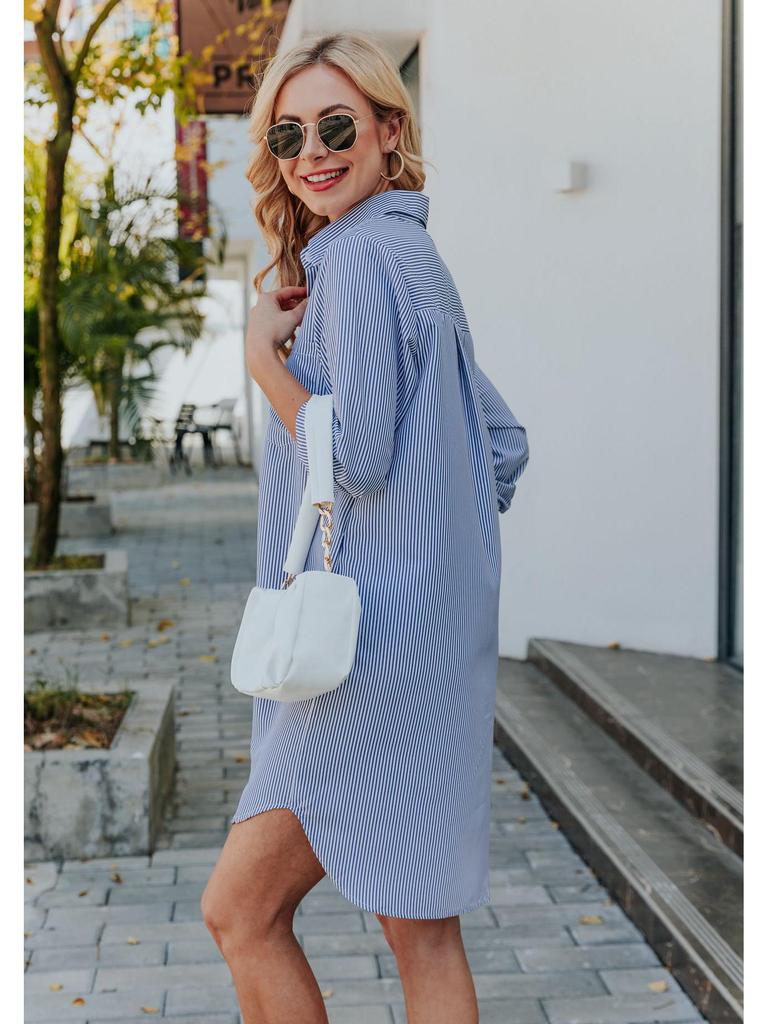 2022 European & American Women's Spring/Summer Long-Sleeve Striped Casual Shirt