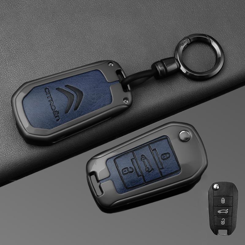 DBGO4 Leather Zinc Alloy Car Flip Key Case Cover Holder Shell Kerring For Citroen C3 C4 CACTUS C6 C8 Auto Key Protector Accessories