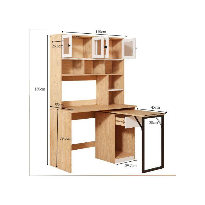 Schreibtischschrank - Naturweiß - 180 cm - Vielseitiger Stauraum - Acryltüren