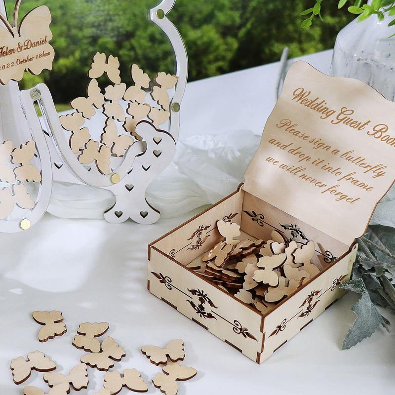 Butterfly Baby Shower Guest Book Wooden Wedding Decor For Ceremony Elegant Guestbook Keepsakes For Birthday Party Anniverary