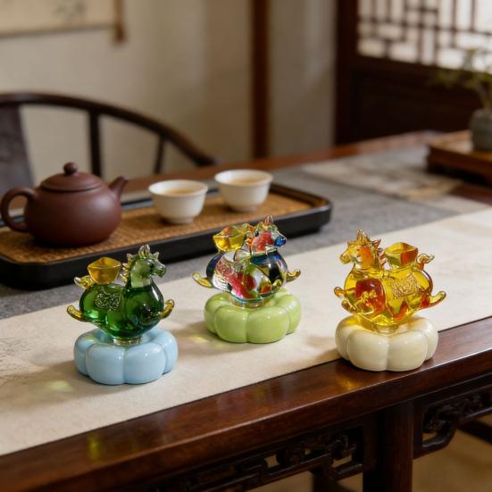 Hand Blown Glass Horse Figurine Handmade Lucky Horse Chinese New Year Feng Shui Statue for Collectible Home Office Bookshelf Desk Decor