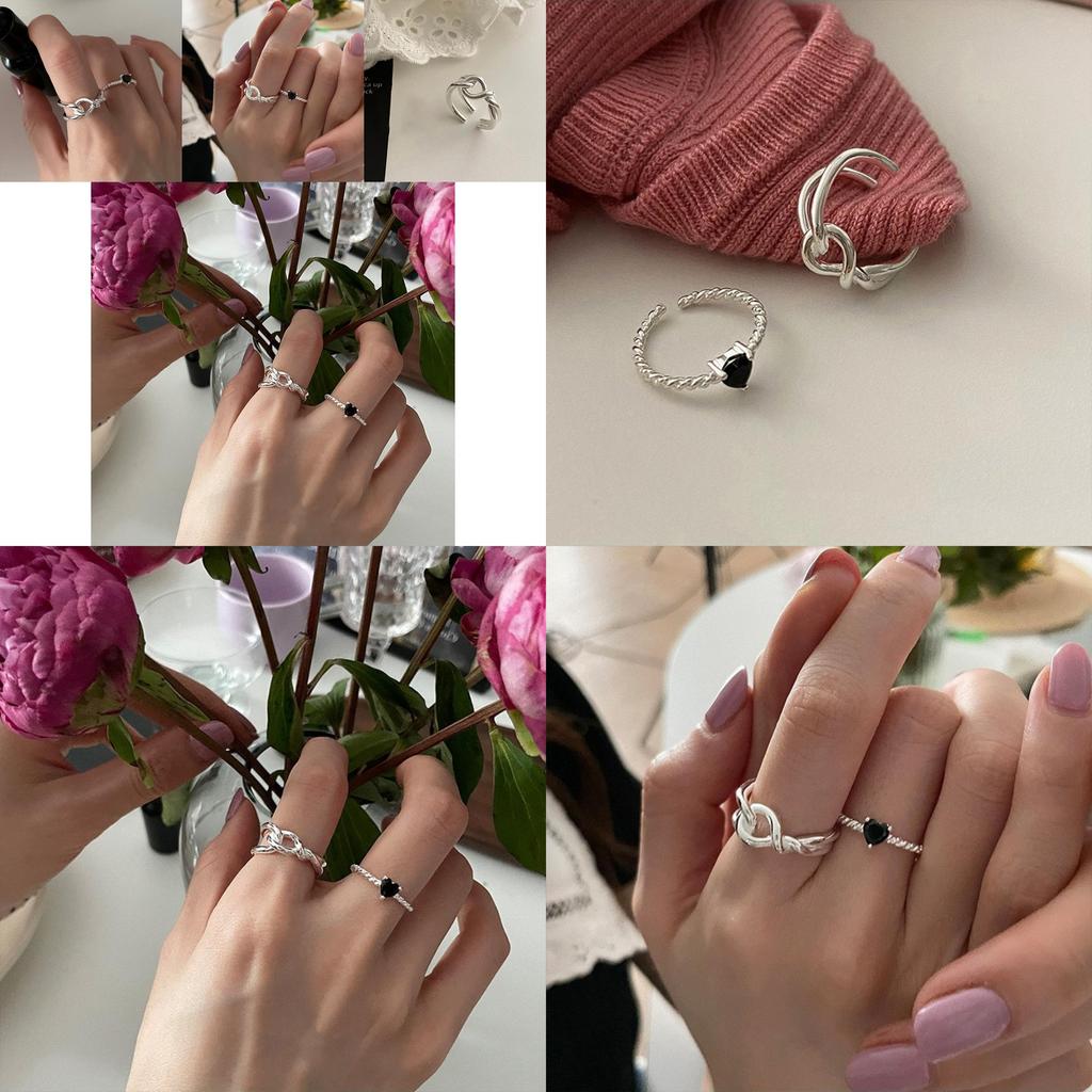 Elegant Black Heart Ring For Women Chic Minimalist Twisted Copper Open Finger Jewelry