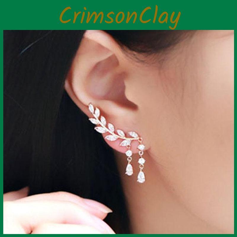 Zircon Women Crystal Leaves Tassel Drop Earrings Dangle