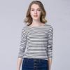 2022 Women's Slimming One-Shoulder Black & White Striped Long Sleeve T-Shirt