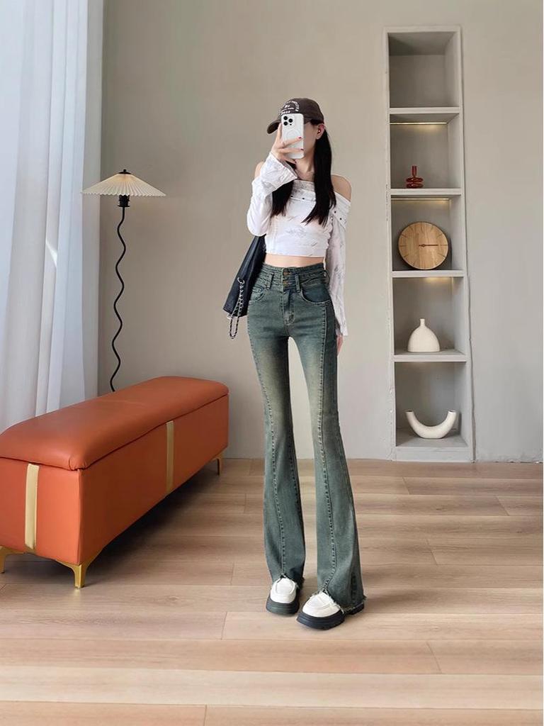Trendy High-Waisted Micro-Flare Jeans for Women - Slimming, Tall, 2025 Spring/Autumn Bodycon Pants