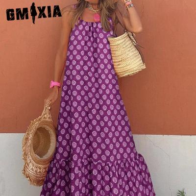 Women's Fashion Summer Spring Solid Color Print Suspenders Sleeveless Casual Dresses