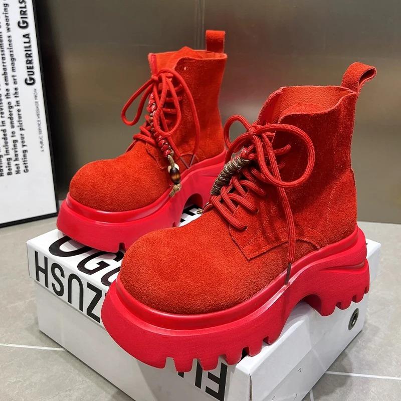 Platform Women Ankle Chelsea Boots Designer Lace Up Sport Shoes Winter New 2025 Fashion Brand Women's Boots Walking Mujer Shoes