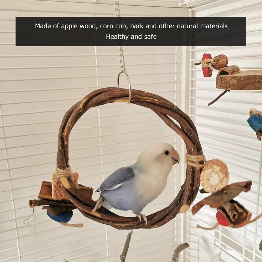 Wooden Bird Swing Perch Branch Woven   Colorful Food Colou    Hanging Swing Toy for   Pet Bird