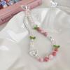 Peach Beaded Mobile Phone Charm Strap Chain, Women Sweet Girls Jewelry, Pearl Cellphone Flower Lanyard for iPhone Keychain