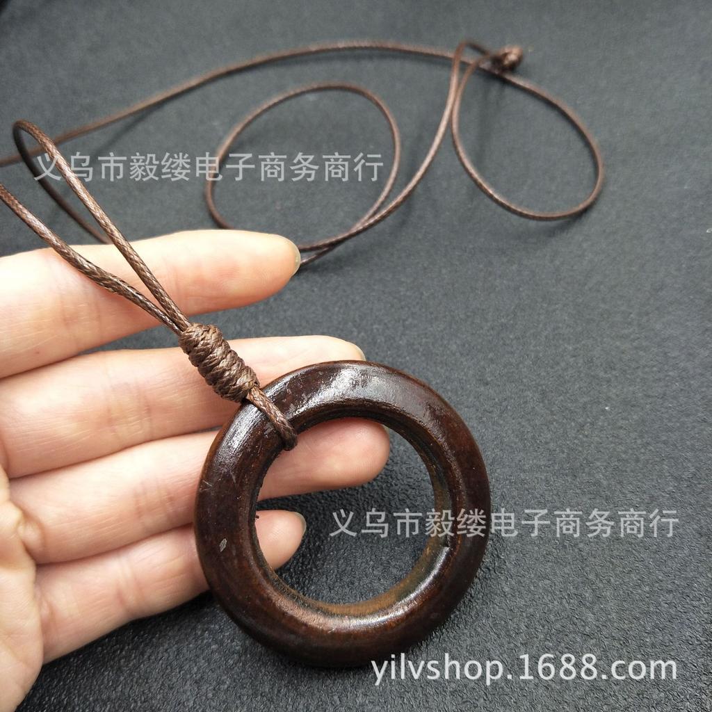 Retro wooden pendant, long spring and summer literary sweater chain, simple ethnic style necklace, accessories cotton and linen clothes