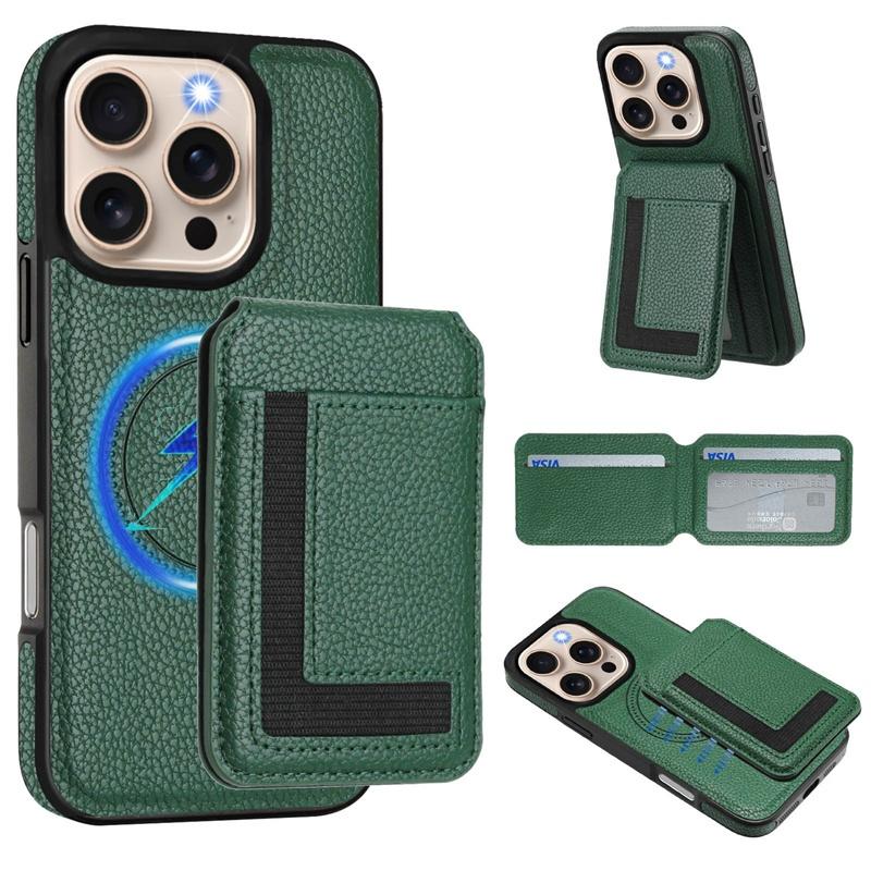For Iphone 11 12 13 14 Pro Max 7 8 Plus SE 2 3 2022 Case Protective Cover Card Holder Stand Coin Magnetic Wallet Supports Wireless Charging