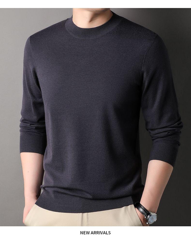 Romon Men's Wool Blend Crew Neck Sweater - Pure Color Long Sleeve Knitwear for Spring & Autumn
