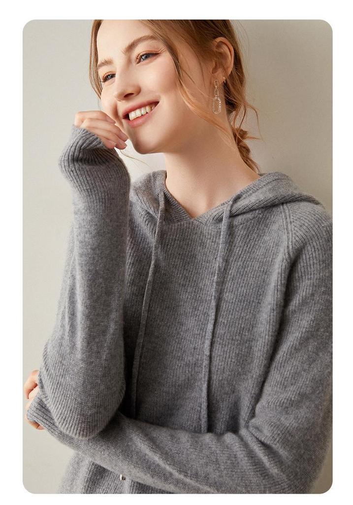 2024 Autumn/Winter Women's Cashmere Hoodie: Slimming, Loose, Versatile Knitwear