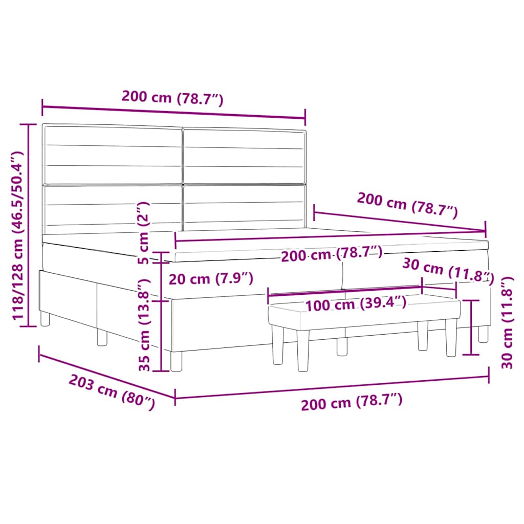 Box Spring Bed with Mattress Dark Gray 200 x 200 cm Fabric