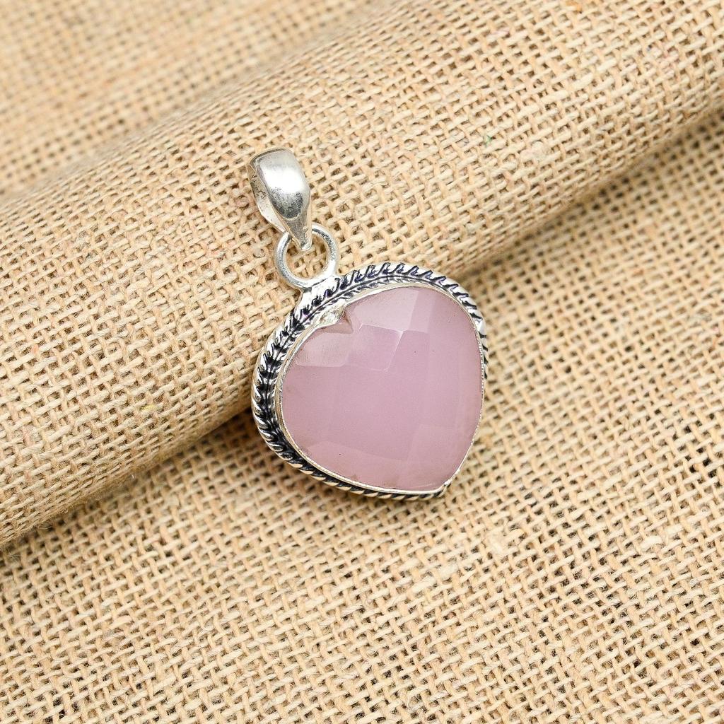 Pink Chalcedony Gemstone 925  Solid Sterling Silver  Beautiful Pendant Gift for Women