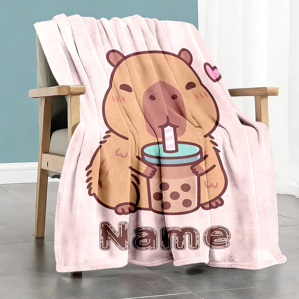 Capybara Loves Personalized Name Blanket Multi-purpose Personalized Blanket Comfortable Suitable for Home Decor Picnics Sofa Living Room