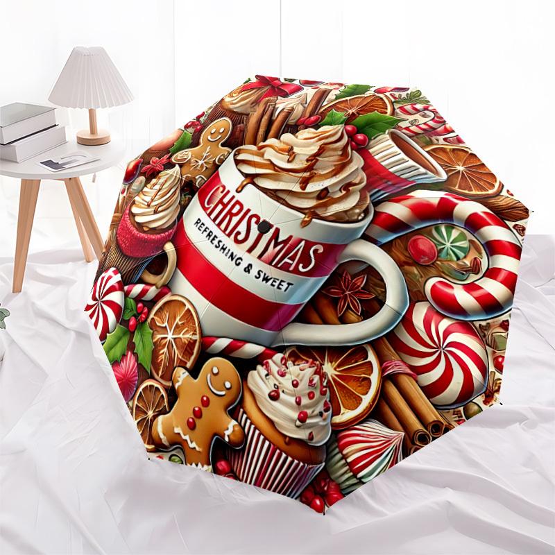 1pc Christmas Hot Chocolate Automatic Umbrella Portable Home Essential Umbrella, Iron Umbrella Structure Suitable for All Seasons yy251123173