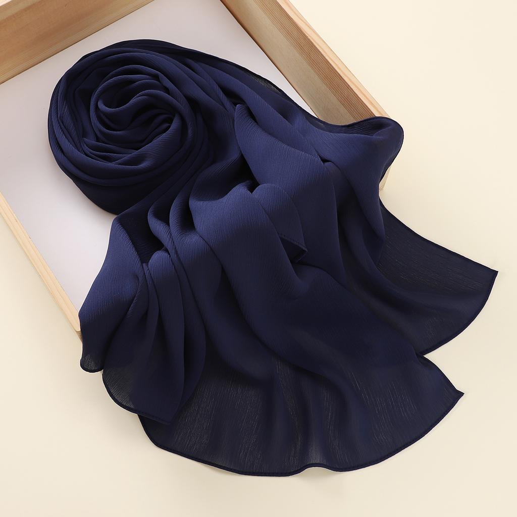 Muslim Plain Crinkle Hijabs Heavy Chiffon Scarf Arab Crepe Shawl Wraps Islamic Headband Solid Color Foulard Women