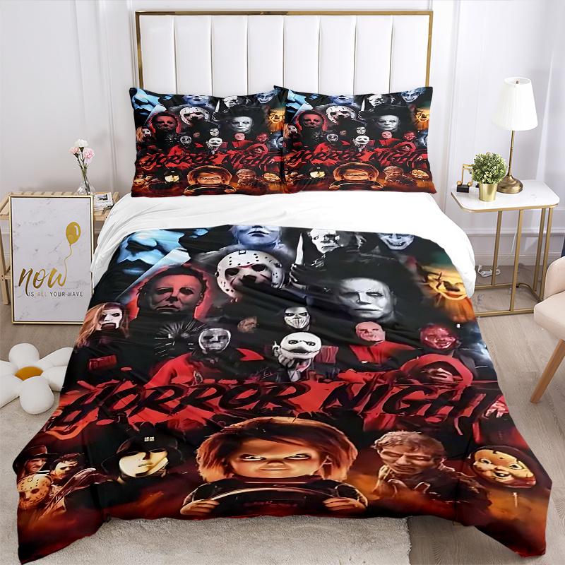3pcs Horror Night Movie Characters Comforter Set with 1 Quilt Cover and 2 Pillowcases (No Core) - Halloween Decorations, Home Decor, Holiday Gift, Pol