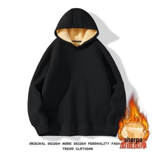 Men's Fleece-Lined Lambswool Hooded Sweatshirt - Thick, Zip-Up, Loose-Fit, Plus Size Workwear Jacket for Autumn/Winter.