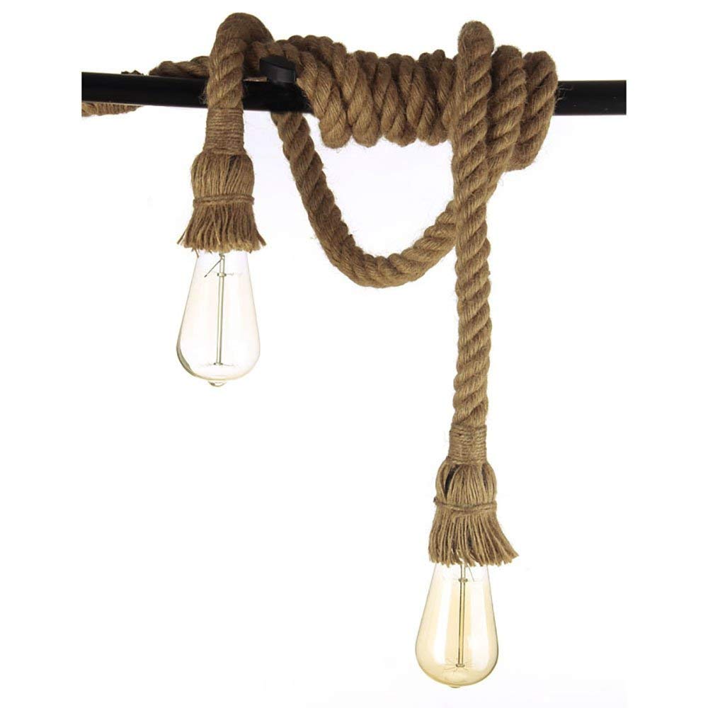 

ZEKOO Hemp Rope Pendant Light, 2-Light, Hanging Light Fixture, Nordic Style, Retro Lampshade, E26 LED, Modern Light, Antique Style, Decorative Lamp,