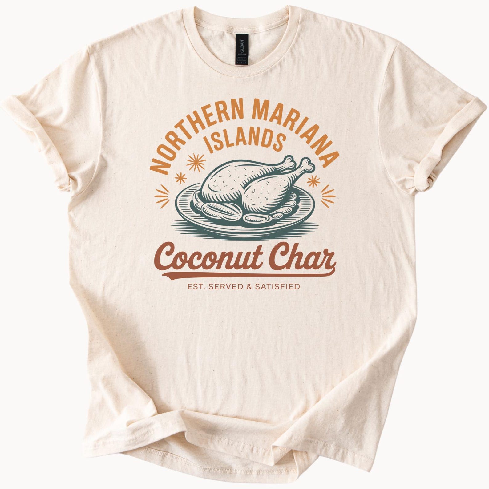 Northern Mariana Islands Coconut Char Graphic T Shirt Chicken Plate Food Art Tee Island Cuisine Inspired Apparel Gift Idea 120