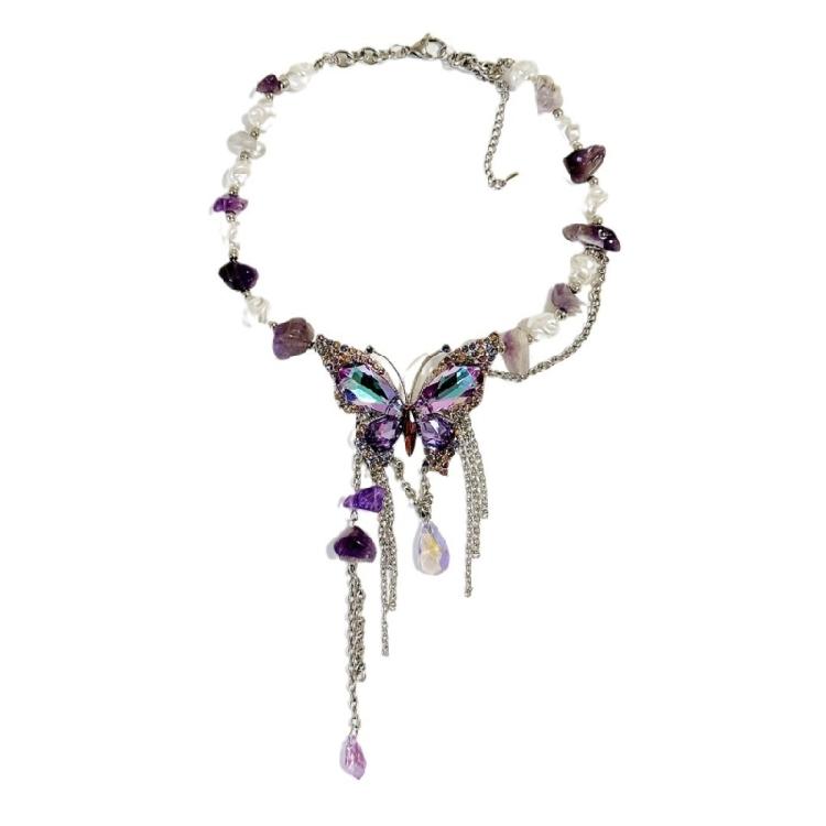 

Stylish Irregular Beaded Butterfly Necklace Comfortable Alloy Jewelry For Office Wear And Evening Party Accessories 1