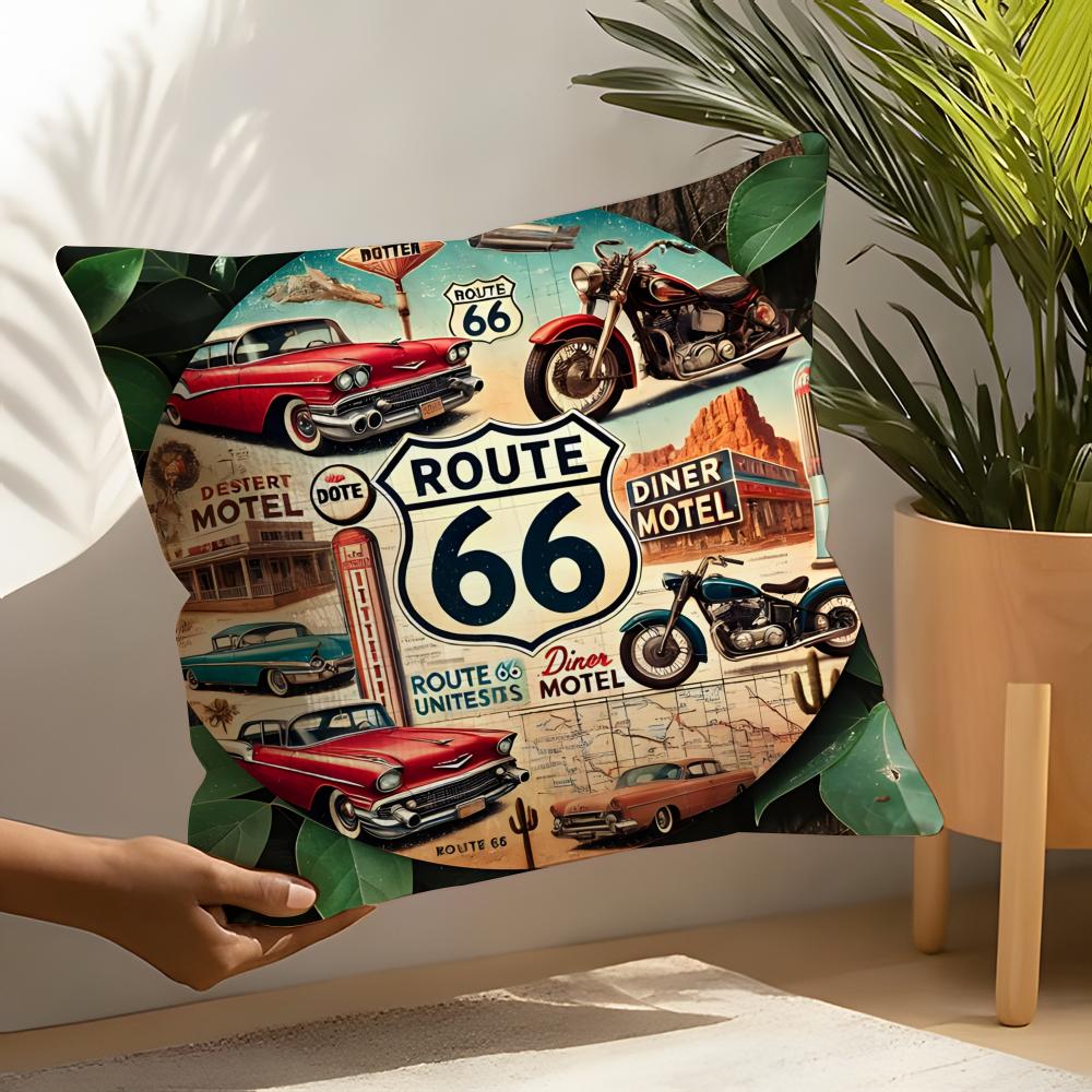 Travel Motorcycle Ride US Route Linen Cushion Covers For Decorative Sofa Home Pillows Case Car Chair Pillows Cases