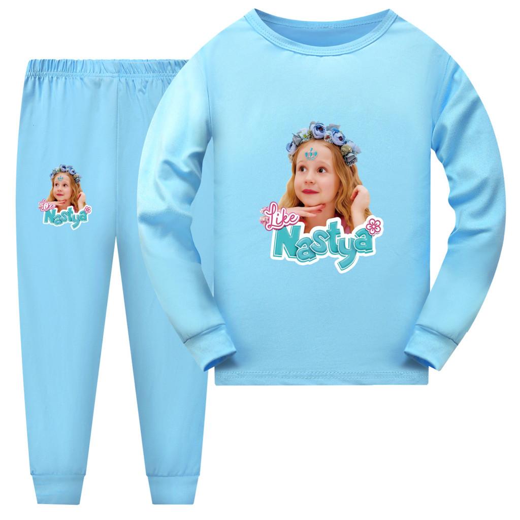 

5530 Kids Boys Girls Nastya Print Long Sleeves T-shirt Pants Pajamas Sleepwear Sleeping Sets 170cm