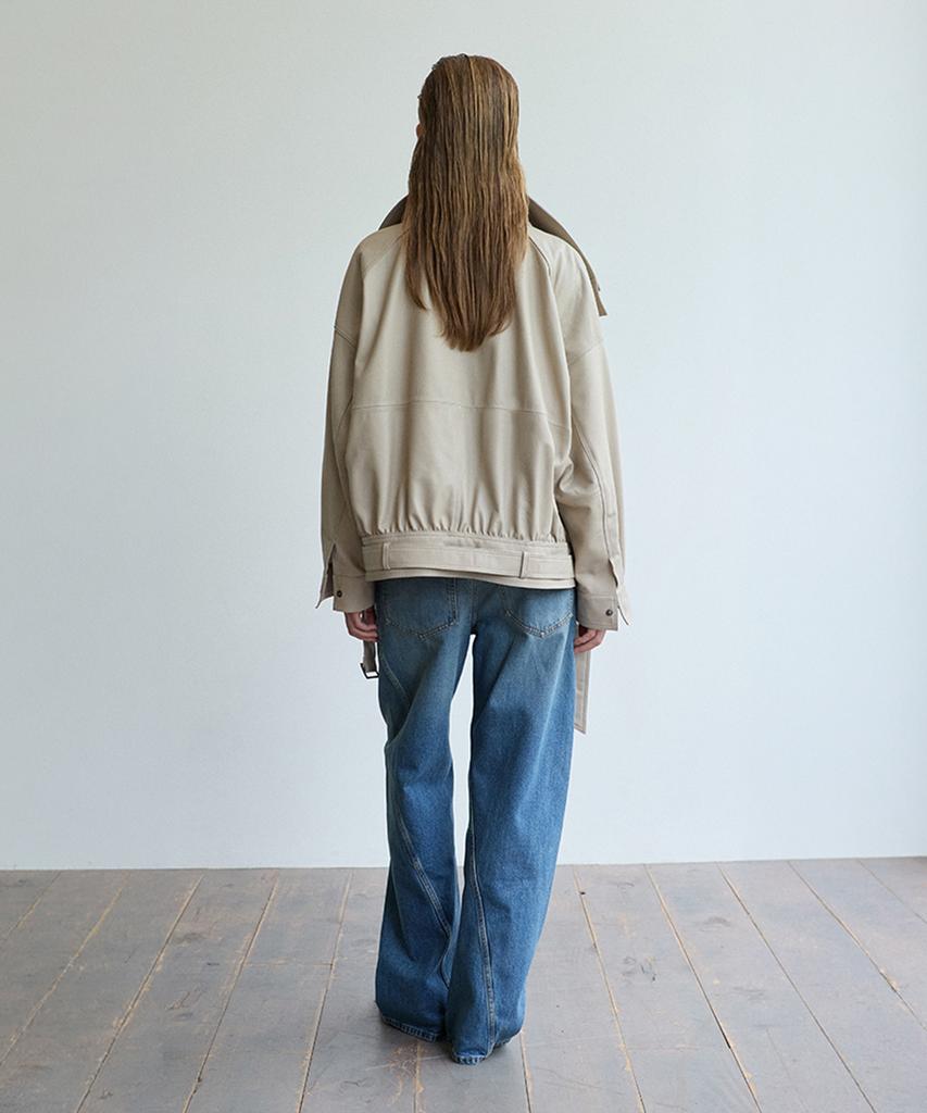 VERDEMAR High-Neck Belted Leather Blouson_Cream