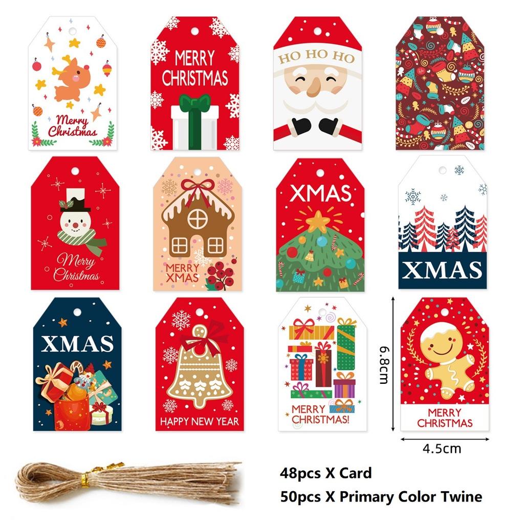 48PCS Merry Christmas Paper Tags 2025 Xmas Tree Hanging Label Navidad 2025 New Year Home Xmas Party Gifts Cards Set Decorations
