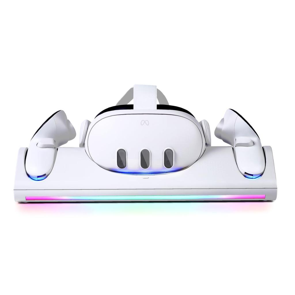 K&SGAMER VR Charging Stand for Meta Quest 3, Dock Accessory, Desktop Headset and Controller Holder, Type-C, Fast Charging, with LED Light