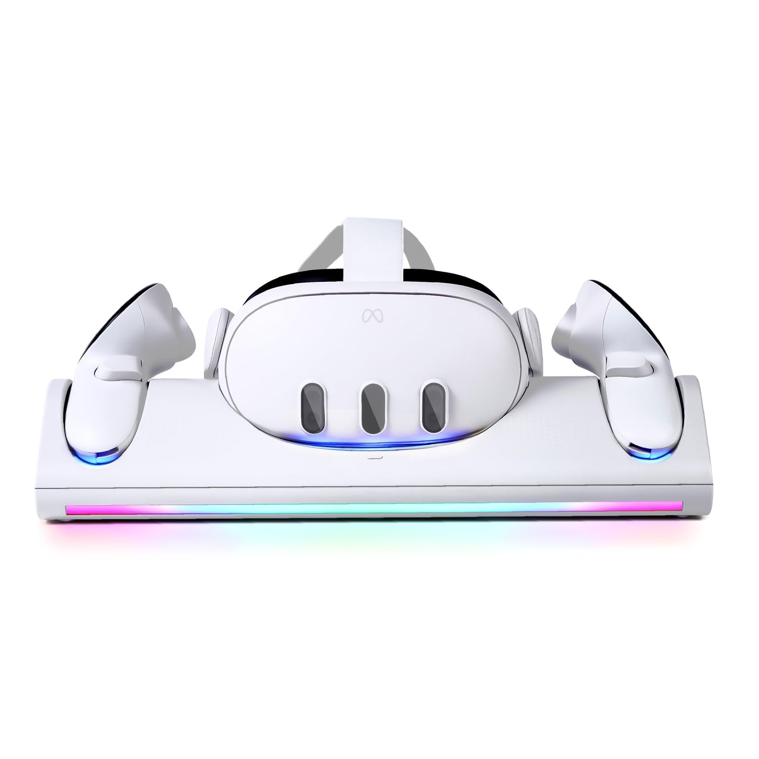 

Meta Quest Simply Place VR Charging Stand 3 Dock Accessory Tabletop Headset and Controller Holder with Fast Charging and LED Light [For 3] Type-C