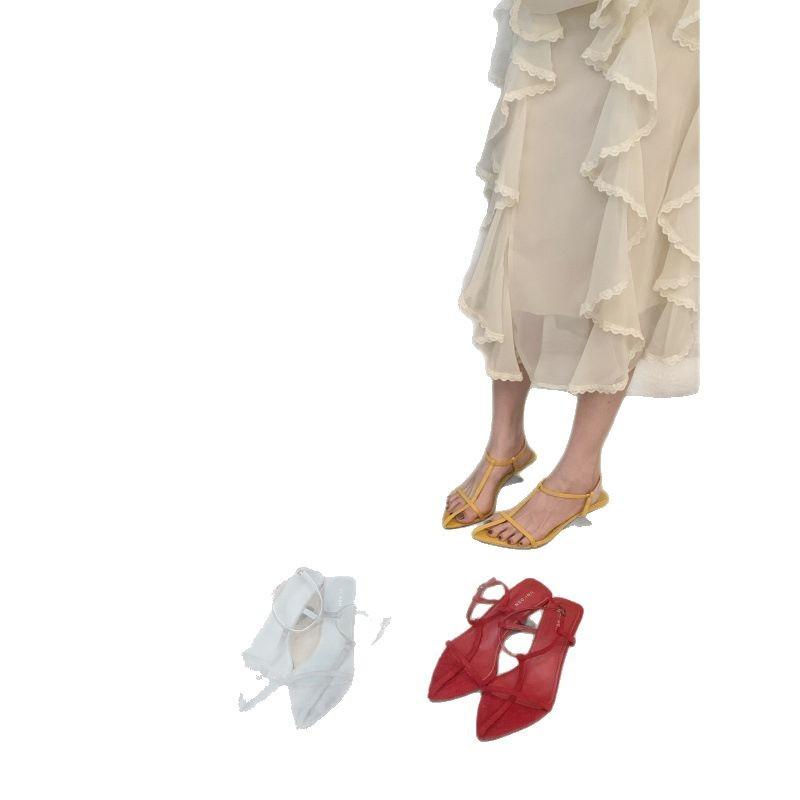 Kilehæl høye hæler røde spisse sandaler med tynn rem fe-sko med skjørt leopardmønstrede sko