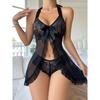 Heer esh ingerie bow sexy ultra-thin lace neck women's sex nightdress underwear