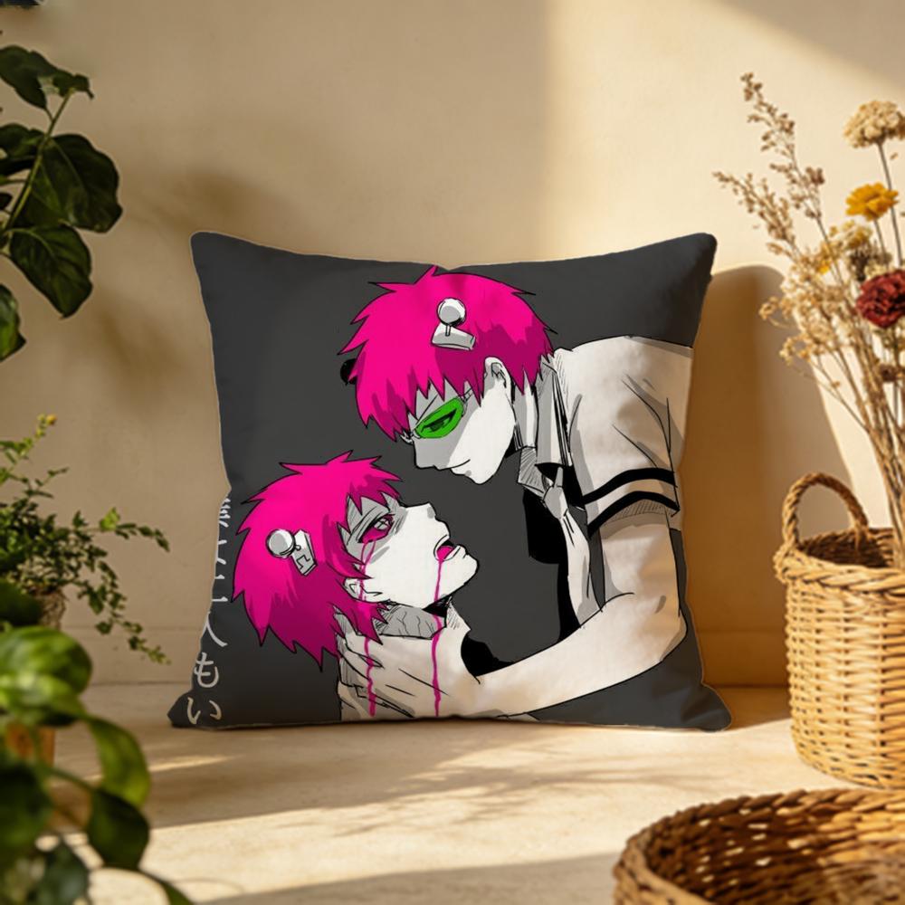 Hot TThe Disastrous Life of Saiki Kied Cushion Cover Versatile DoubleSided Pillow Case Fit for Sofa Bed Car  Daily Decor