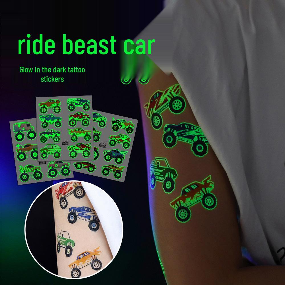 

2025 Ricaron Waterproof Luminous Monster Racing Motorcycle Tattoo Stickers 105x120mm