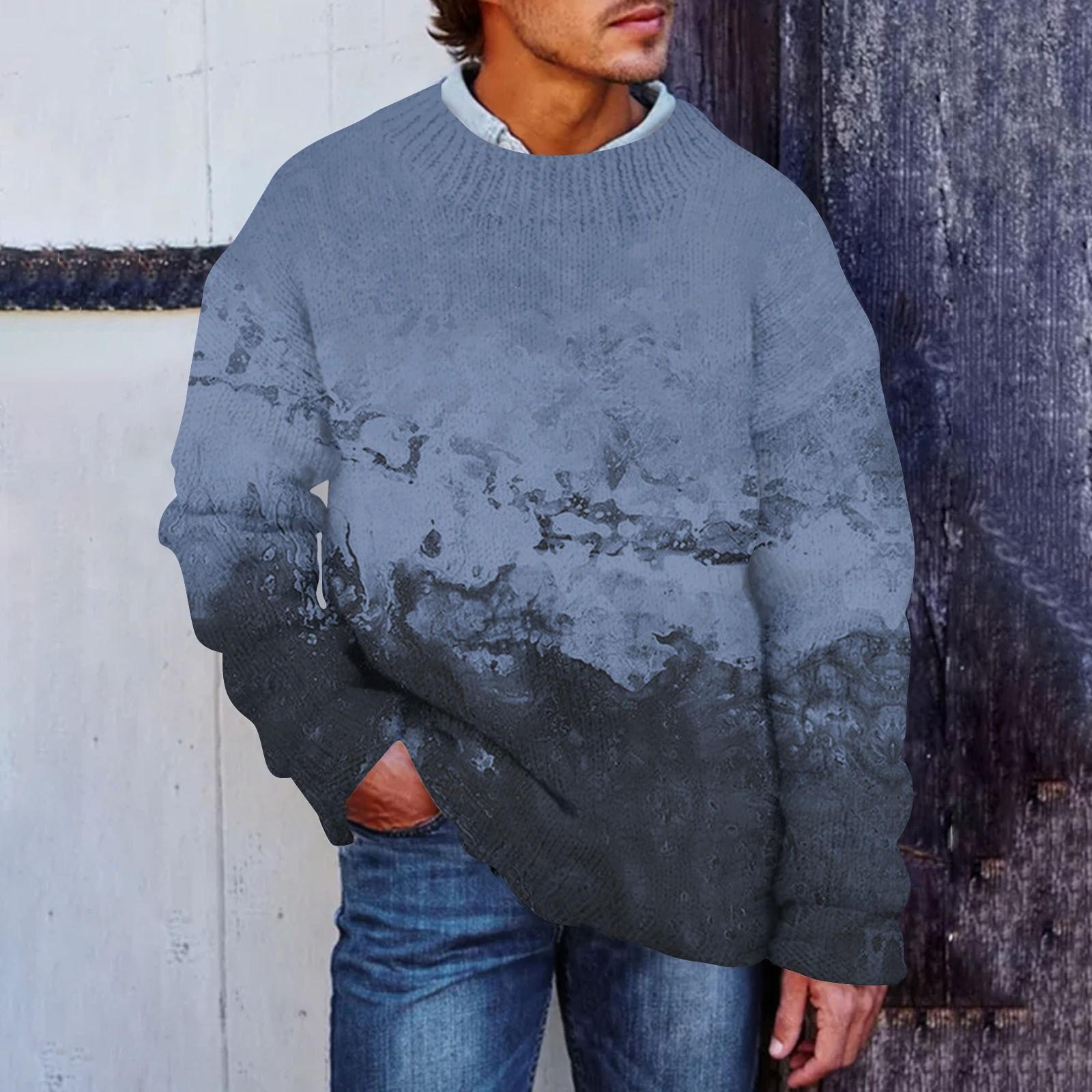 

Мужской принтованный искусственный свитер, толстовка с круглым вырезом, свободный топ с длинными рукавами XL синий