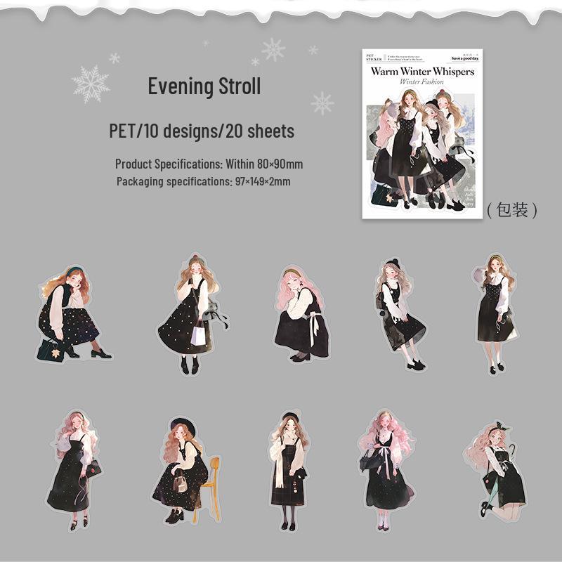 Winter Whispers Fashion Pet Stickers: Journal Materials for DIY Decoration and Collage