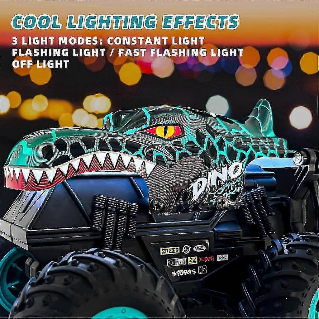 SBSG 2.4Ghz RC Monster Truck Toys for Boys, 1:20 Dinosaur Remote Control Car with Lights & Music, Stunt 360 Spin Walk Truck