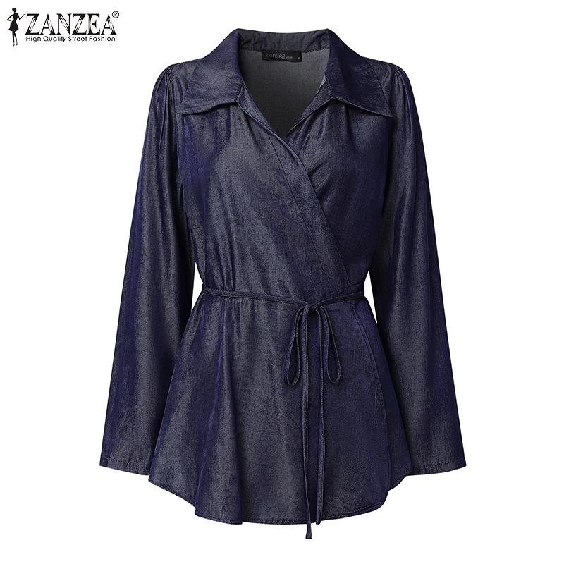 ZANZEA Women Turn Down Collar Loose Casual Long Sleeve Blouse