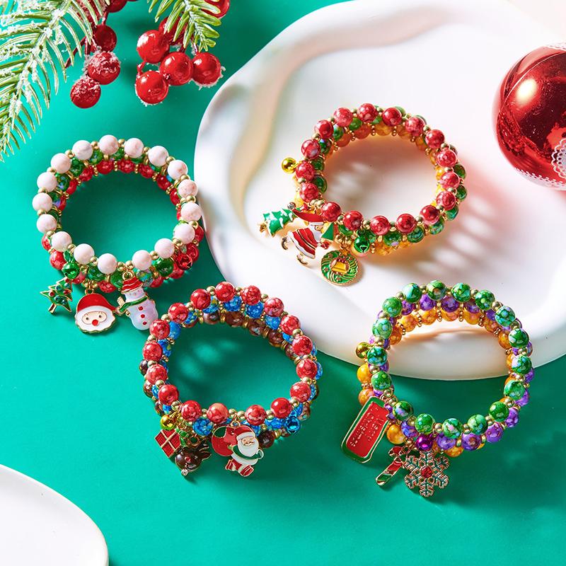 Weihnachten Bunte Perlen Mehr Element Anhänger Armbänder Für Frauen Weihnachtsmann Schneeflocke Baum Elch Armband Party Schmuck