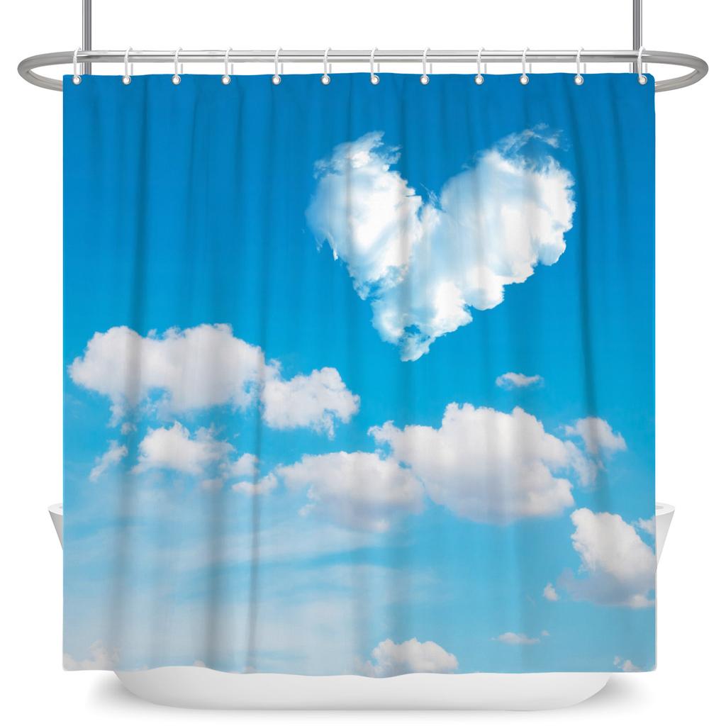 Dreamy Nature Dandelion Shower Curtain With 12 Hooks Cherry Blossom Background Flying Seed Waterproof Polyester Bathroom Curtain