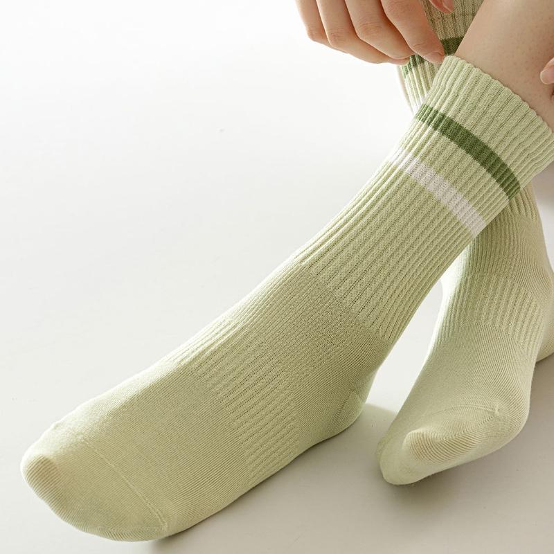 Trendy Striped Socks for Women Middle Tube Socks Japanese Style Fashion Socks Solid Color Girls Socks