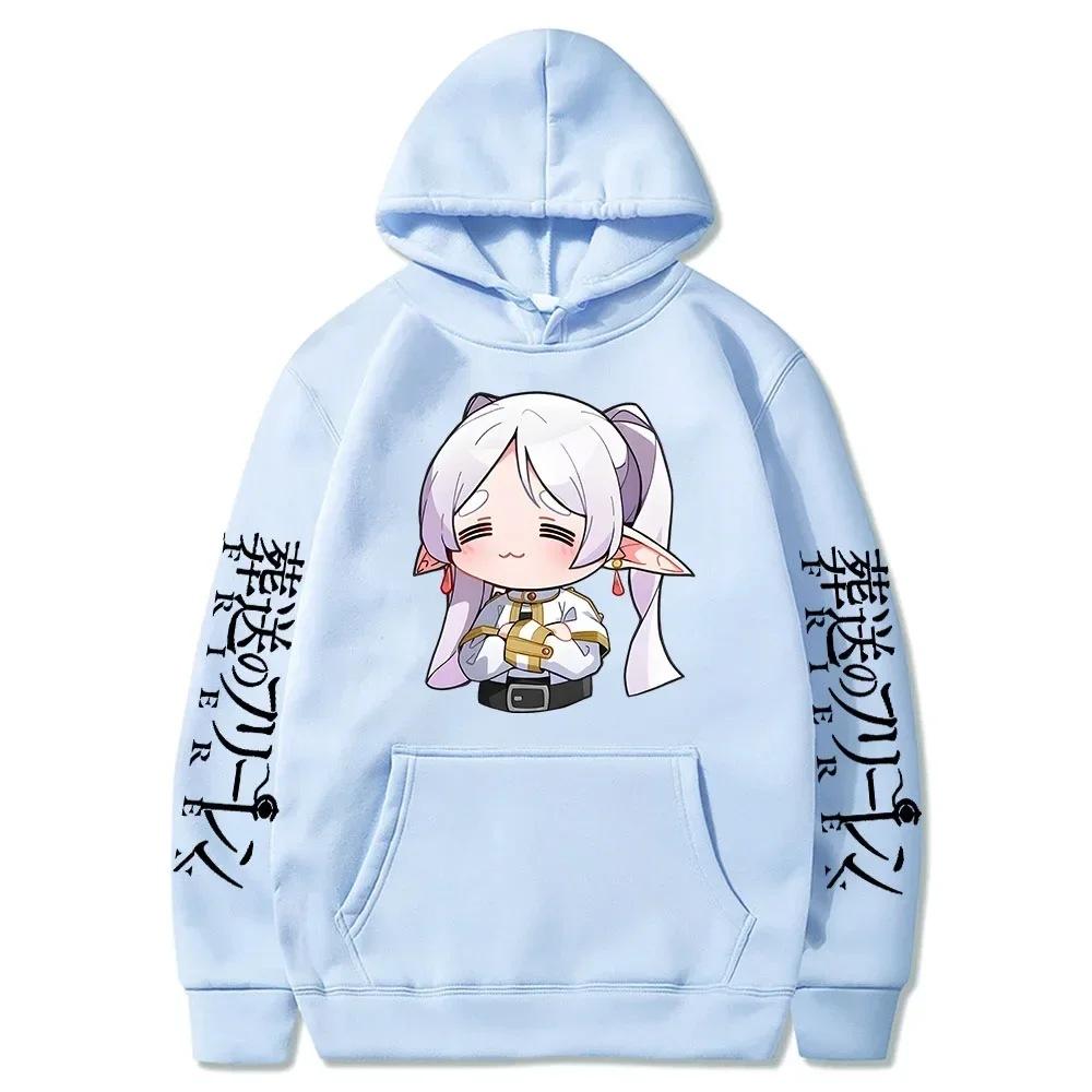 Cartoon Cute Frieren Hoodies Beyond Journey's End Manga Prind Autumn Winter Fleece Streetwear Tops
