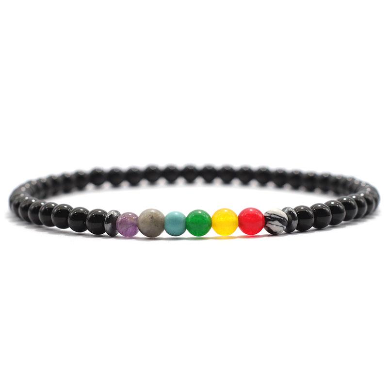 

New Chakra Bracelet For Men 4mm Braclet Natural Lava Onyx Beaded Braslet Yoga élastique Braclet Pulseira Masculina Gift For Him M 19.5cm 7.7in