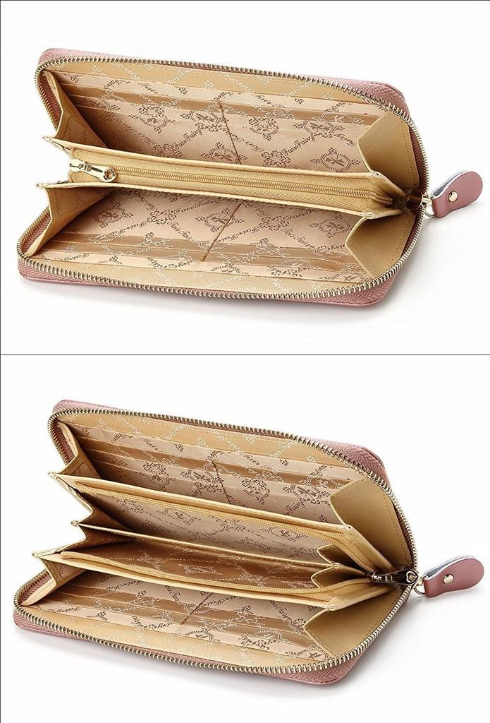 Fair Fairy Women's Genuine Cowhide Leather Enamel Embossed Round Zipper Long Wallet 140817 (Outlet Heart Dark Pink)