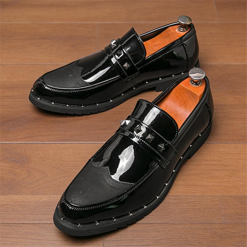 Fashion New Thick-soled Patent Leather Casual Shoes for Men Patchwork Loafter Formal Wedding Dress Homecoming Retro Footwear