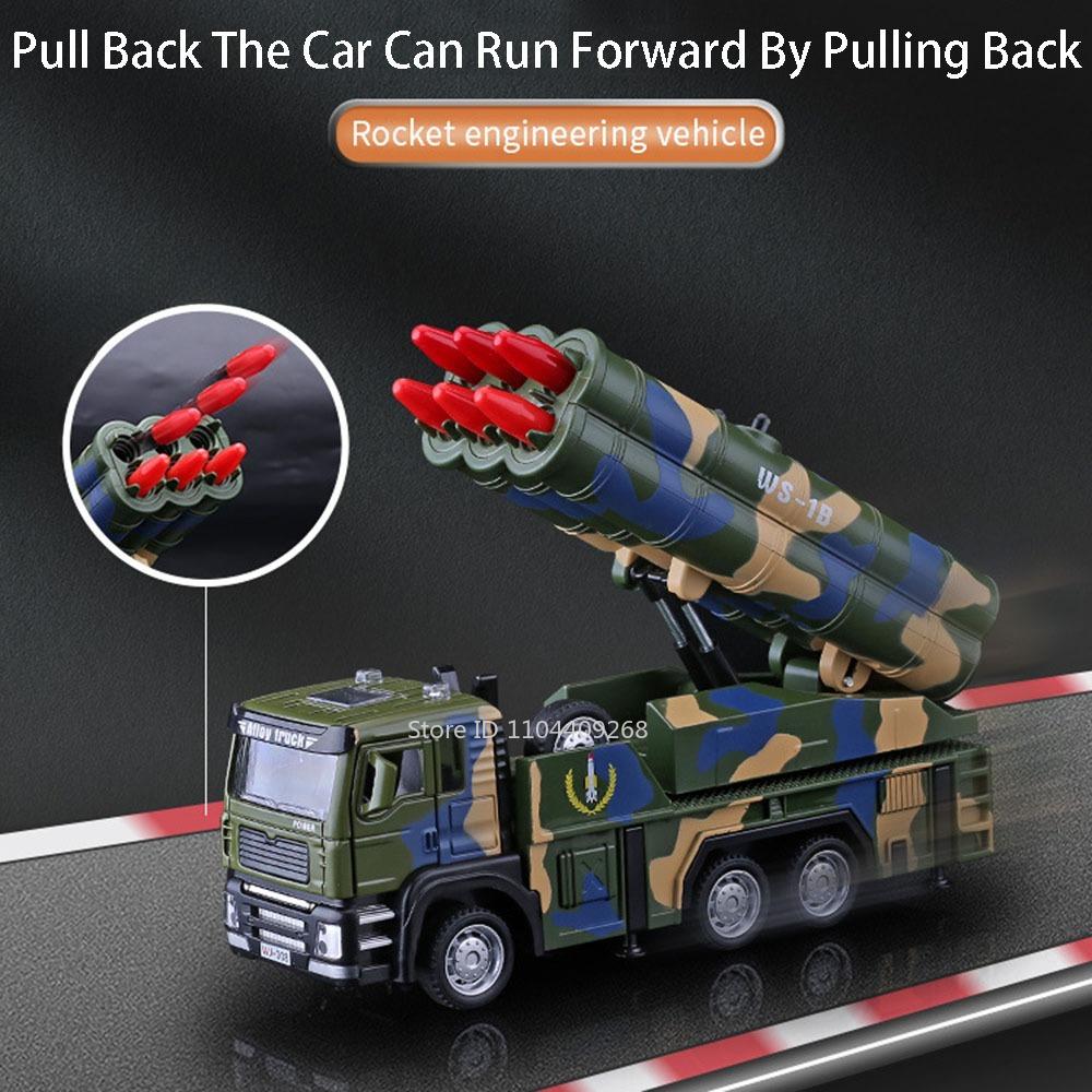 1:32 Scale Missile Rocket Launcher Car Model Toy Alloy Diecast Pull Back Military Engineering Vehicle Models Collection Gifts